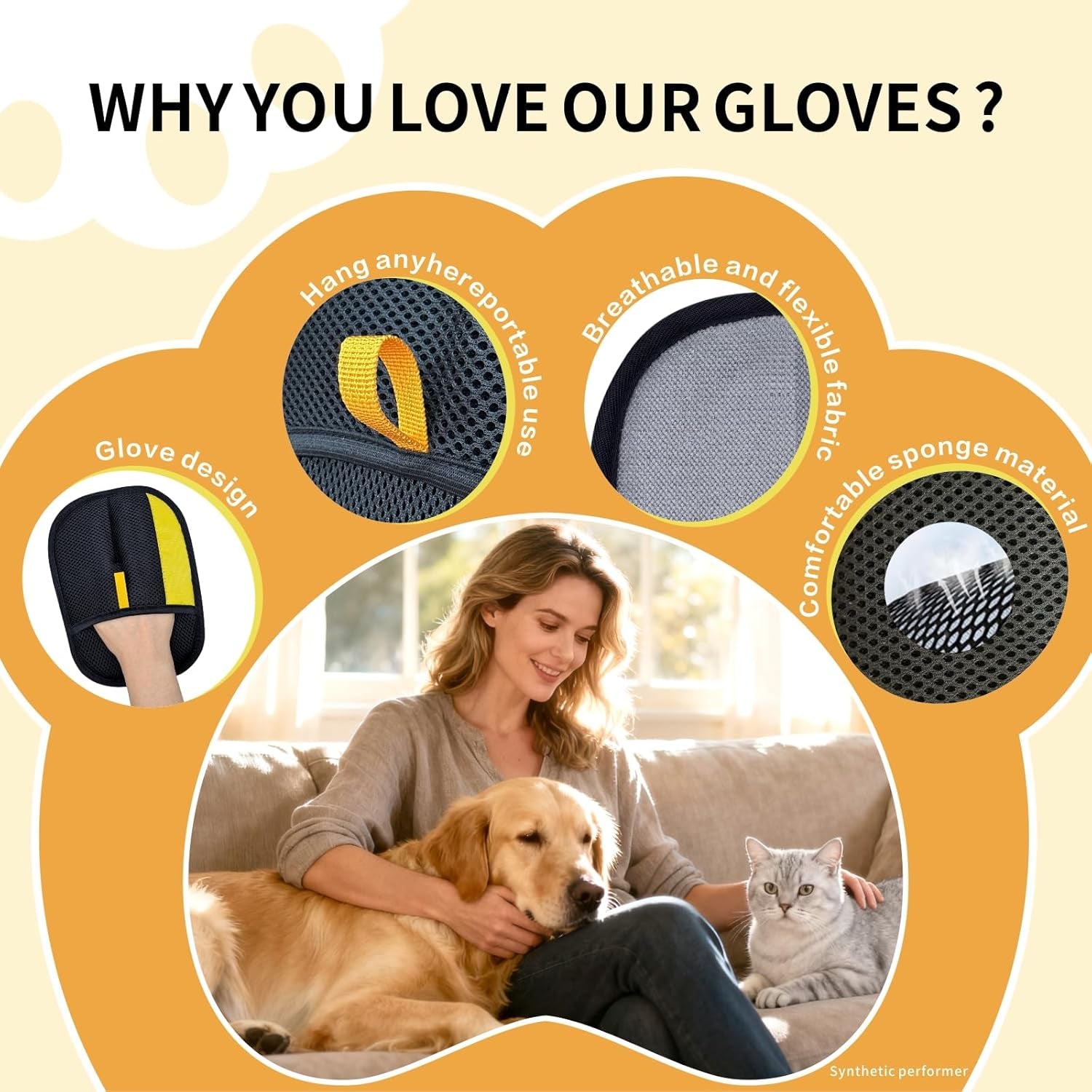 Pet Hair Removal Glove, Pet Hair Gloves for Dogs & Cats